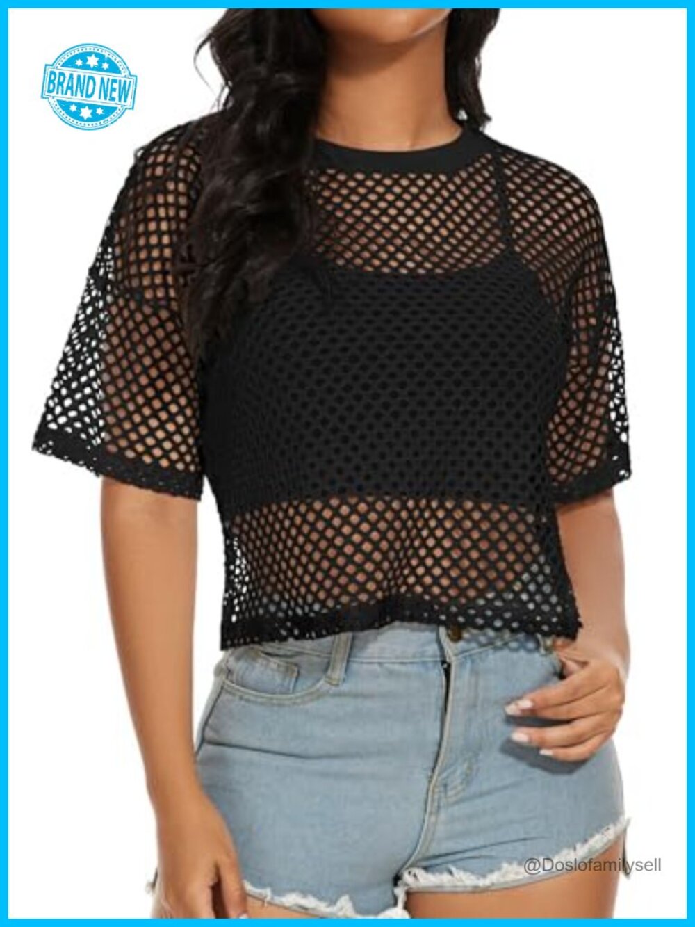 Women's Sheer Mesh Fishnet Short Sleeve T-Shirt See Through Top